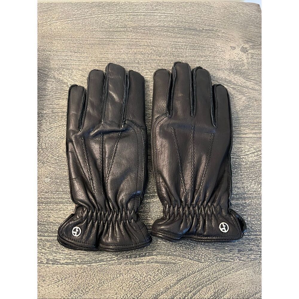 Giorgio Armani Black Deer Leather & Cashmere Lined Gloves